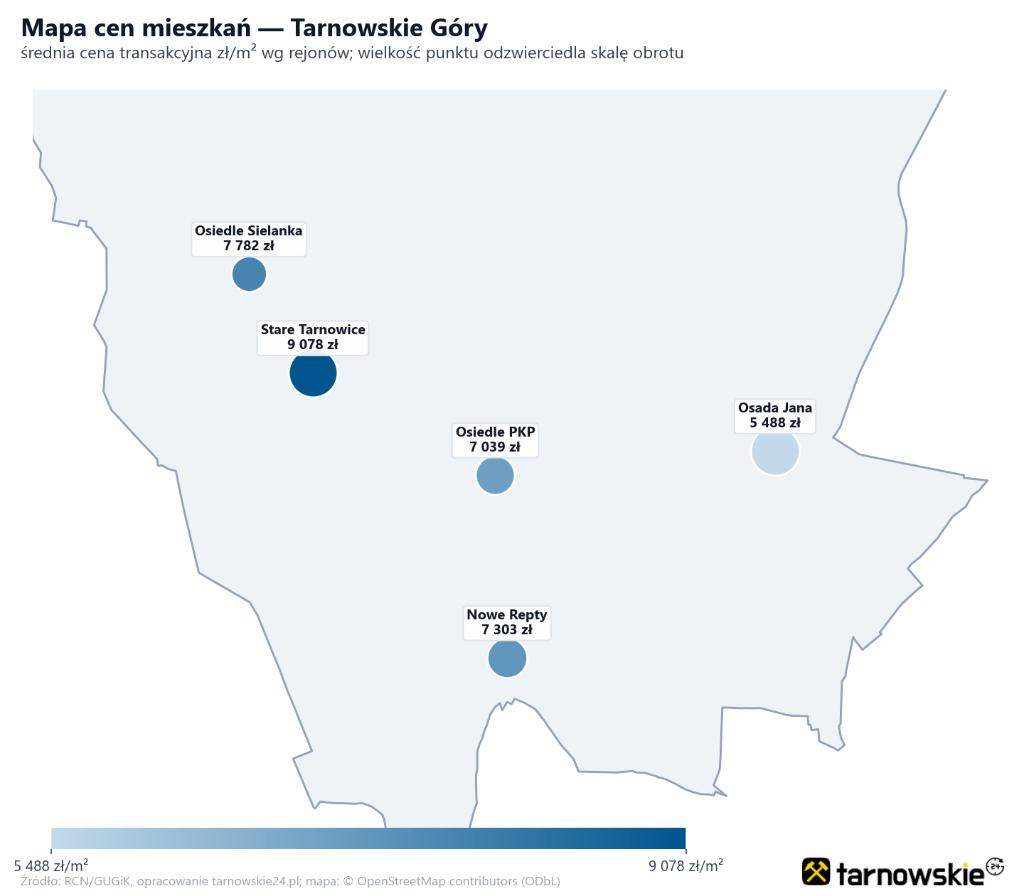 Mapa cen mieszkań - Tarnowskie Góry