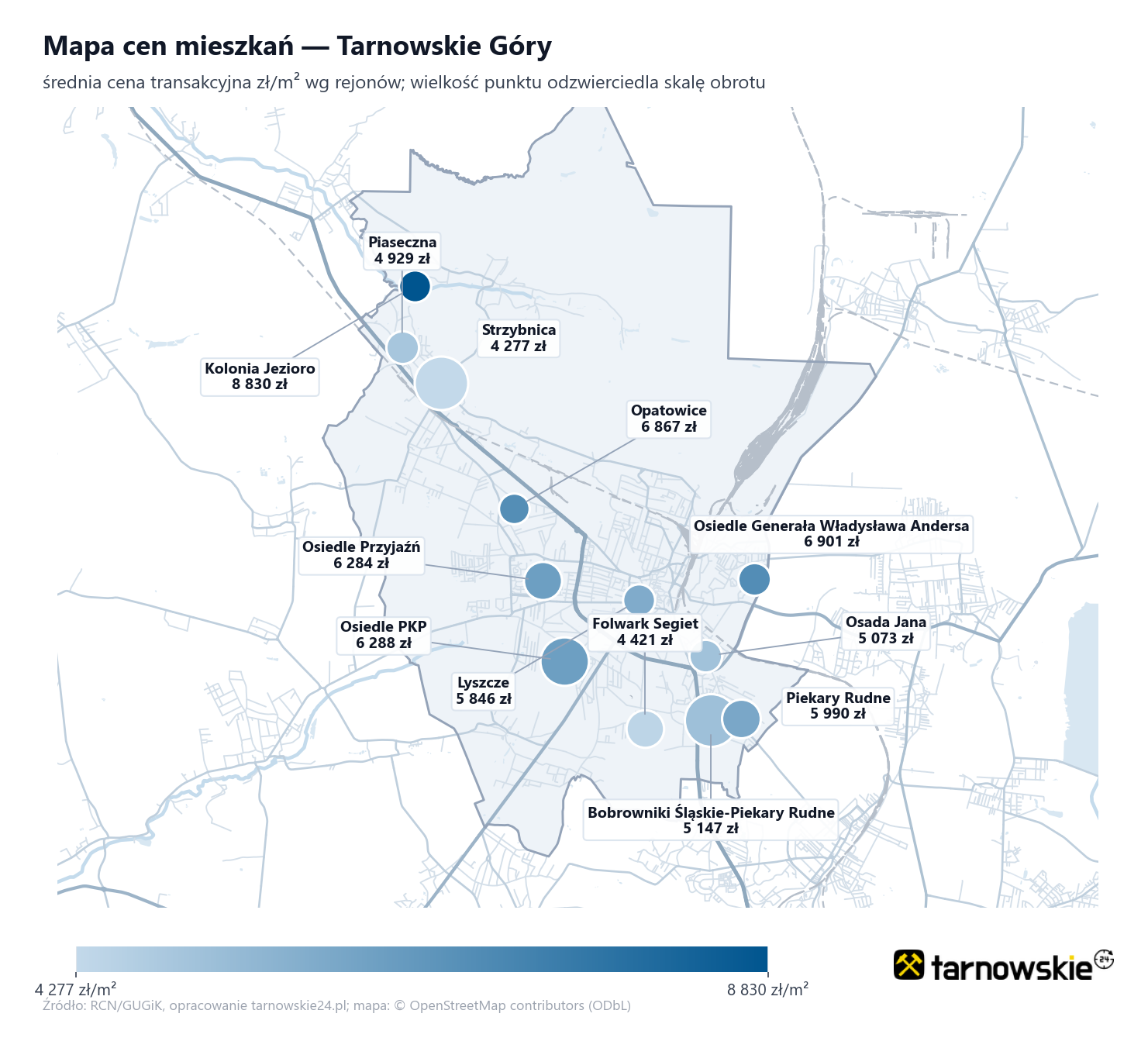 Mapa cen mieszkań - Tarnowskie Góry