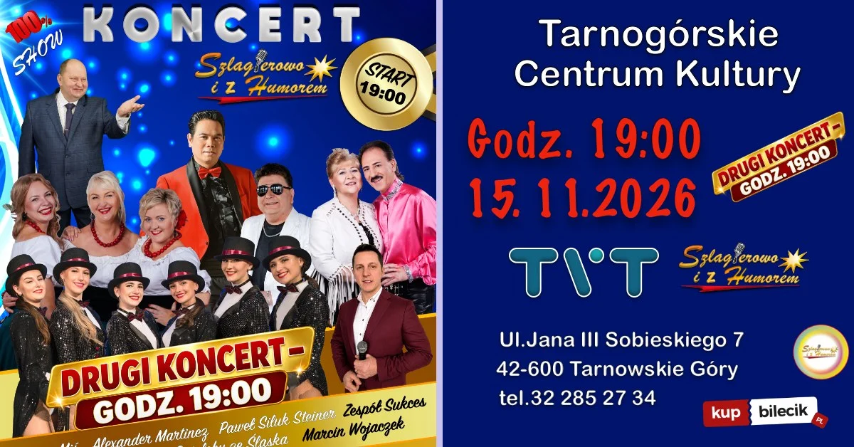 Grafika promocyjna wydarzenia Szlagierowo i z Humorem w Tarnowskich Górach