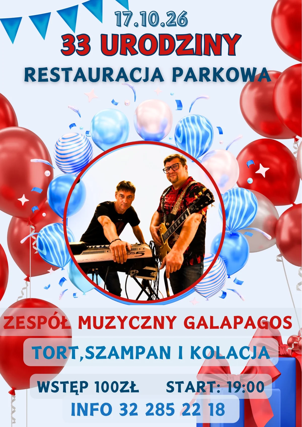Grafika promocyjna wydarzenia 33 Urodziny Restauracji Parkowa w Tarnowskich Górach