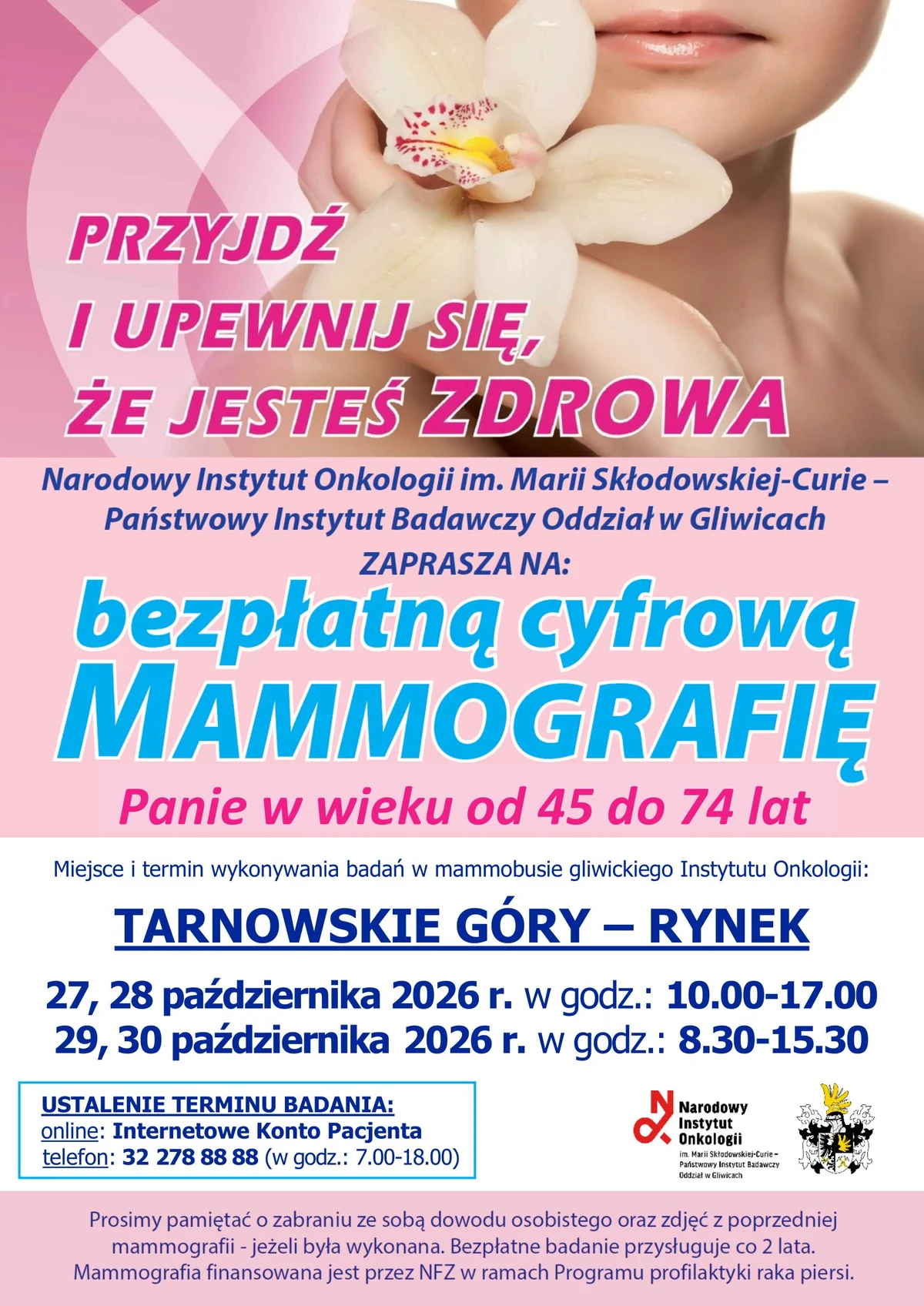 Grafika promocyjna wydarzenia Bezpłatna mammografia – październik 2026