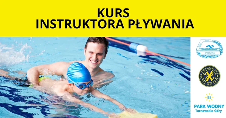 Grafika promocyjna wydarzenia Kurs instruktora pływania Polskiego Związku Pływackiego — Tarnowskie Góry, luty–kwiecień 2026