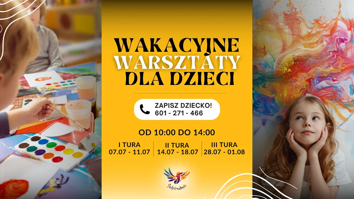Grafika promocyjna wydarzenia Letnie warsztaty kreatywne dla dzieci w Tarnowskich Górach