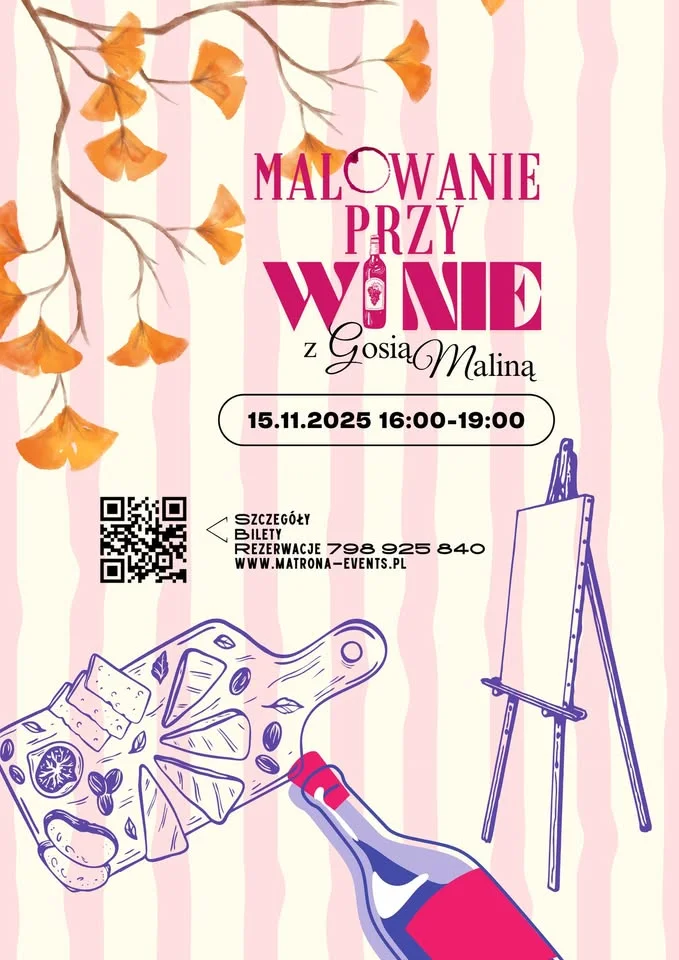 Grafika promocyjna wydarzenia Malowanie przy Winie z Gosią Maliną — jesienna edycja w Tarnowskich Górach