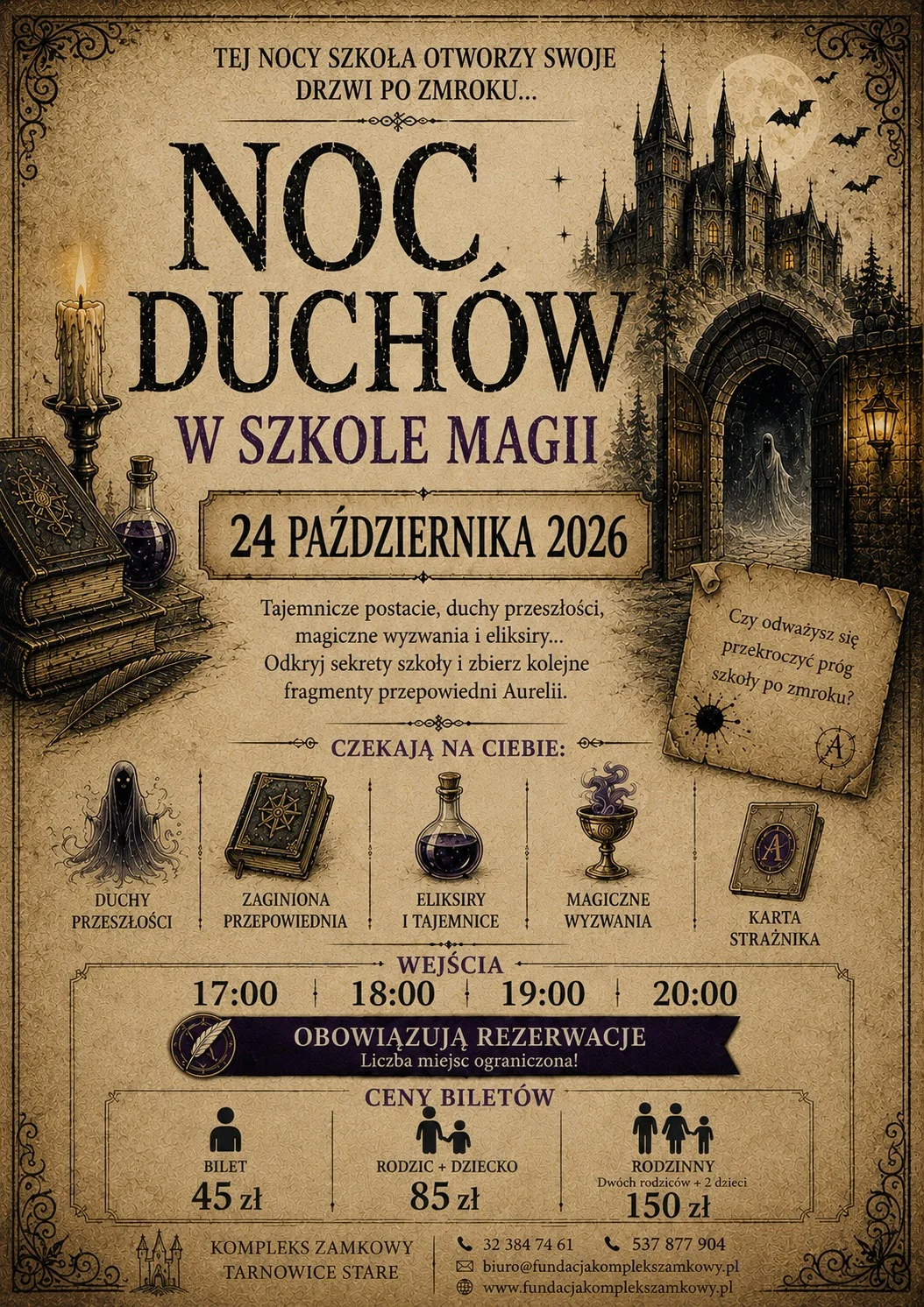 Grafika promocyjna wydarzenia Noc Duchów w Szkole Magii w Tarnowskich Górach