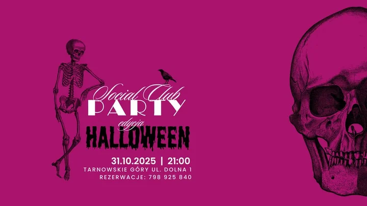 Grafika promocyjna wydarzenia Social Cub Party — edycja HALLOWEEN w Tarnowskich Górach