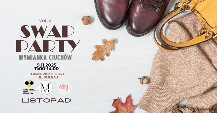 Grafika promocyjna wydarzenia SWAP PARTY — wymiana ciuchów w Tarnowskich Górach