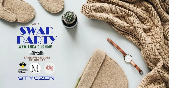 Grafika promocyjna wydarzenia SWAP PARTY - wymiana ciuchów w Tarnowskich Górach (11 stycznia 2026)