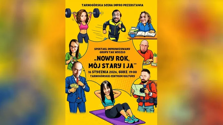 Grafika promocyjna wydarzenia Tarnogórska Scena Impro: „Nowy rok, mój stary i ja” — impro od Tak Wyszło