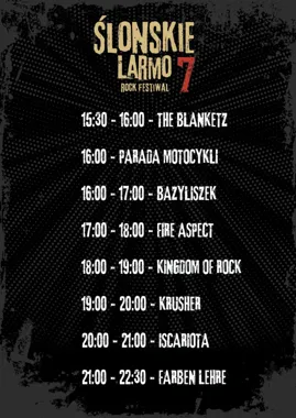 Grafika promocyjna wydarzenia 7. edycja Ślonskie Larmo Rock Festiwal Miasteczko Śląskie
