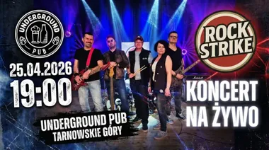Grafika promocyjna wydarzenia RockStrike w Underground Pub Tarnowskie Góry – najlepsze covery lat 80. i 90.