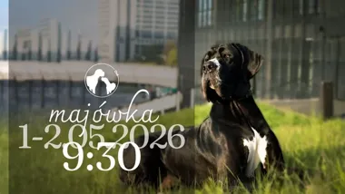 Grafika promocyjna wydarzenia Majówka z psami Wyszczekanych w Tarnowskich Górach – socjalizacja, komunikacja i dzień treningowy