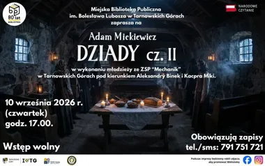 Grafika promocyjna wydarzenia Narodowe Czytanie 2026 – Adam Mickiewicz, „Dziady cz. II”
