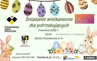 Grafika promocyjna wydarzenia Śniadanie Wielkanocne dla potrzebujących w Tarnowskich Górach