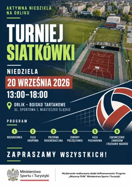 Grafika promocyjna wydarzenia Turniej siatkówki – Aktywna Niedziela na Orliku