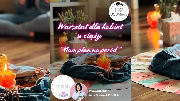 Grafika promocyjna wydarzenia MAM PLAN NA PORÓD — warsztat dla kobiet w ciąży
