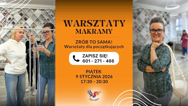 Grafika promocyjna wydarzenia Warsztaty makramy w Inspiradonii – twórczy wieczór z sznurkiem