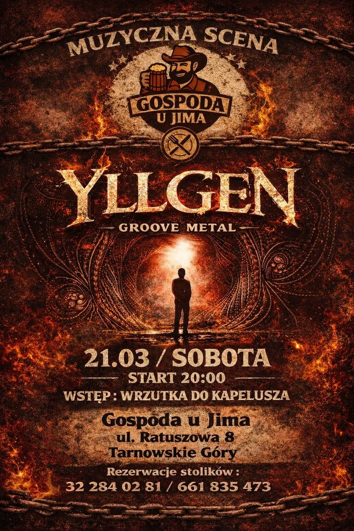 Grafika promocyjna wydarzenia YLLGEN — koncert w Gospodzie u Jima, 21 marca 2026