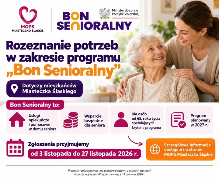 Bon Senioralny w Miasteczku Śląskim. MOPS zbiera zgłoszenia przed 2027 rokiem