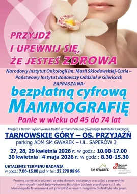 Bezpłatna mammografia wraca do Tarnowskich Gór dla kobiet z roczników 1952–1981
